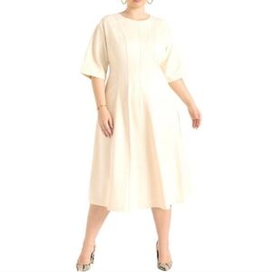 Eloquii Seam Detail Ponte Work Ivory Midi Dress